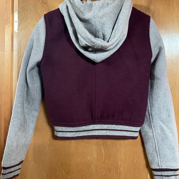 American Eagle Outfitters Hooded Coat Burgandy and Grey Boys Small - Picture 9 of 13